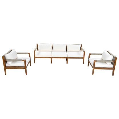 Acacia Wood Outdoor Modular Seating Set with Rope Accents & Water‑Resistant Cushions – 3‑Piece