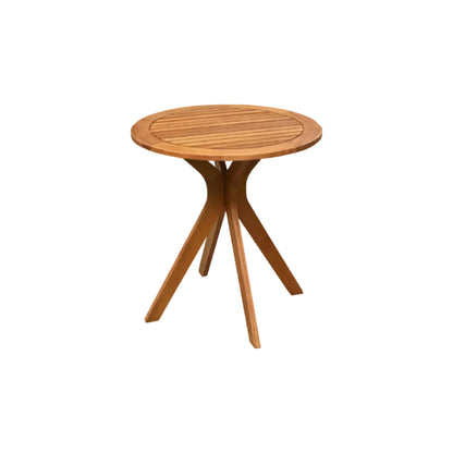 27" Outdoor Round Solid Eucalyptus Wood Bistro Table – Rustic Teak Finish, Water‑Resistant Design