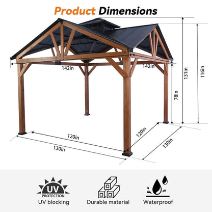 12' x 12' Premium Cedar Wood Hardtop Gazebo – Galvanized Steel Roof & Heavy‑Duty All‑Season Design - ALORA