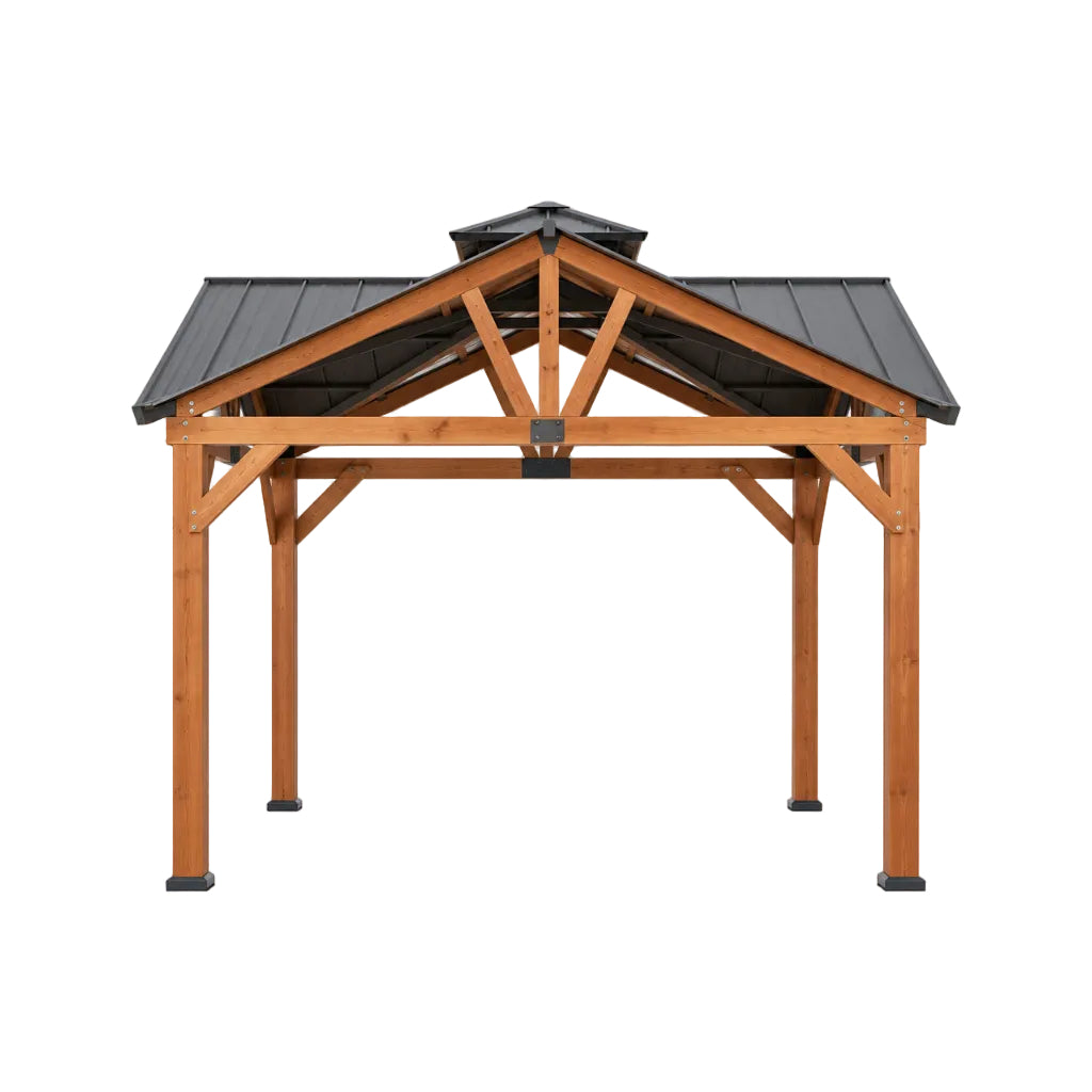 12' x 12' Premium Cedar Wood Hardtop Gazebo – Galvanized Steel Roof & Heavy‑Duty All‑Season Design - ALORA