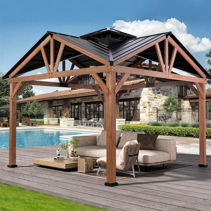 12' x 12' Premium Cedar Wood Hardtop Gazebo – Galvanized Steel Roof & Heavy‑Duty All‑Season Design - ALORA