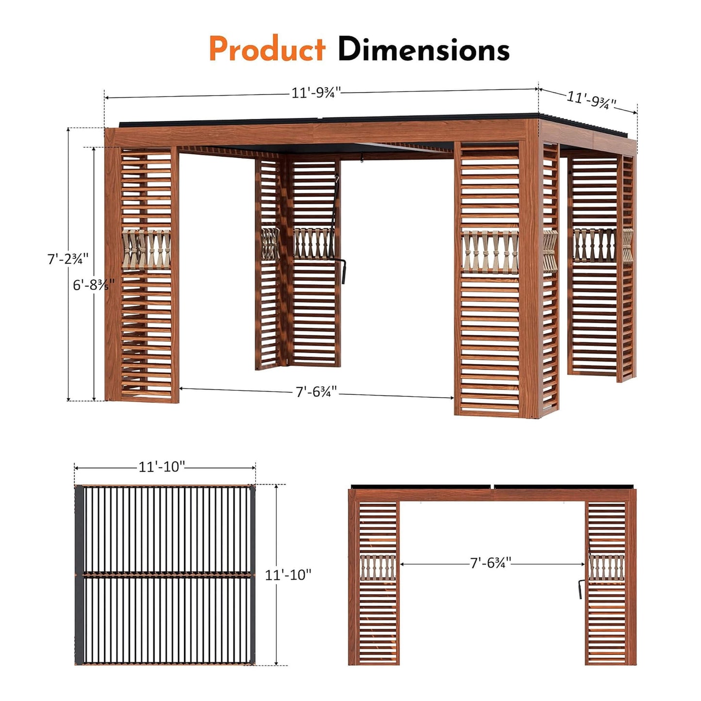 12X12  Alora Premium Outdoor Wood Grain Louvered Pergola With Integrated Drainage