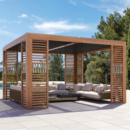 12X12  Alora Premium Outdoor Wood Grain Louvered Pergola With Integrated Drainage