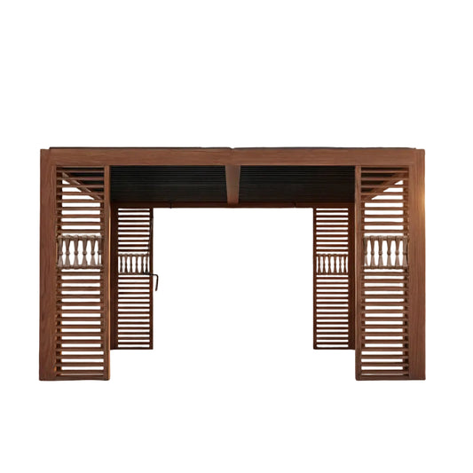 12X12  Alora Premium Outdoor Wood Grain Louvered Pergola With Integrated Drainage