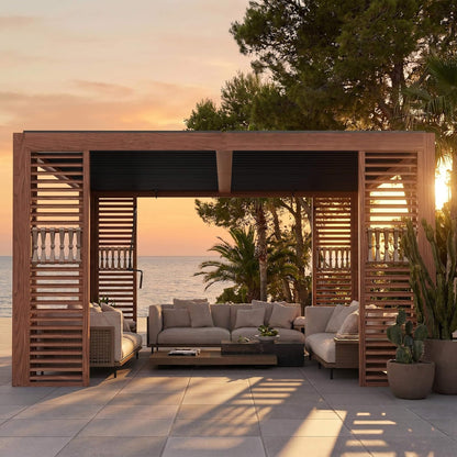 12X12  Alora Premium Outdoor Wood Grain Louvered Pergola With Integrated Drainage