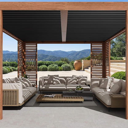 12X12  Alora Premium Outdoor Wood Grain Louvered Pergola With Integrated Drainage