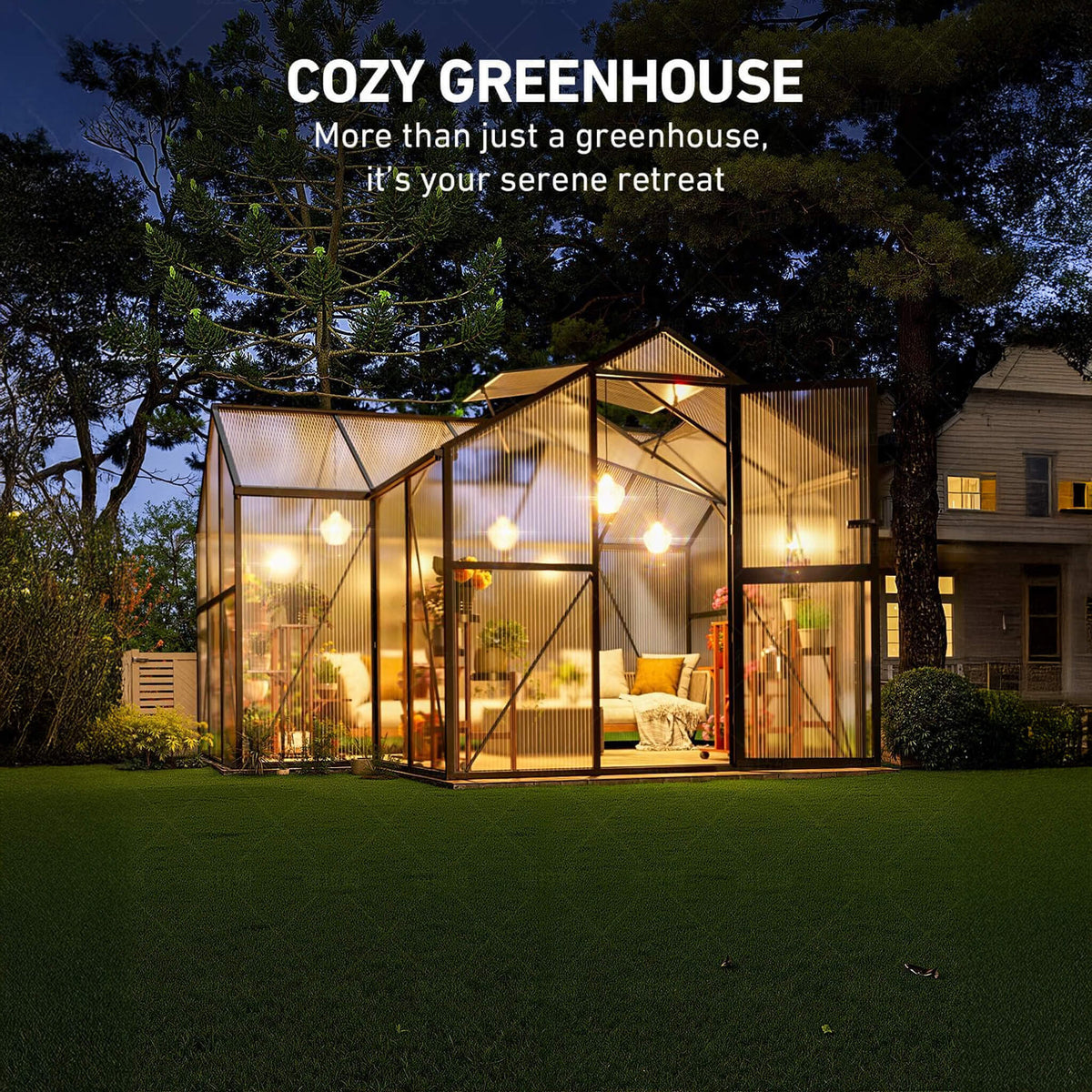 12' x 12' Heavy-Duty T-Shaped Polycarbonate Greenhouse – Aluminum Frame, 6mm UV-Resistant Panels & Adjustable Roof Vents
