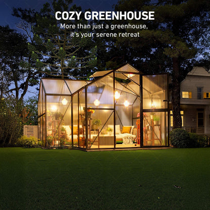 12' x 12' Heavy-Duty T-Shaped Polycarbonate Greenhouse – Aluminum Frame, 6mm UV-Resistant Panels & Adjustable Roof Vents