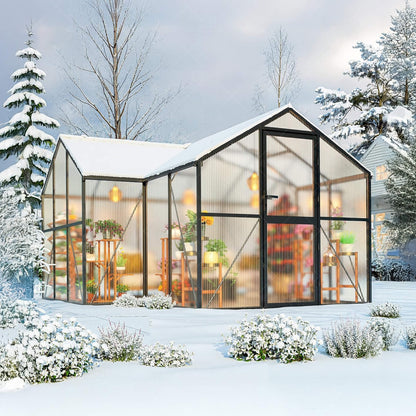 12' x 12' Heavy-Duty T-Shaped Polycarbonate Greenhouse – Aluminum Frame, 6mm UV-Resistant Panels & Adjustable Roof Vents