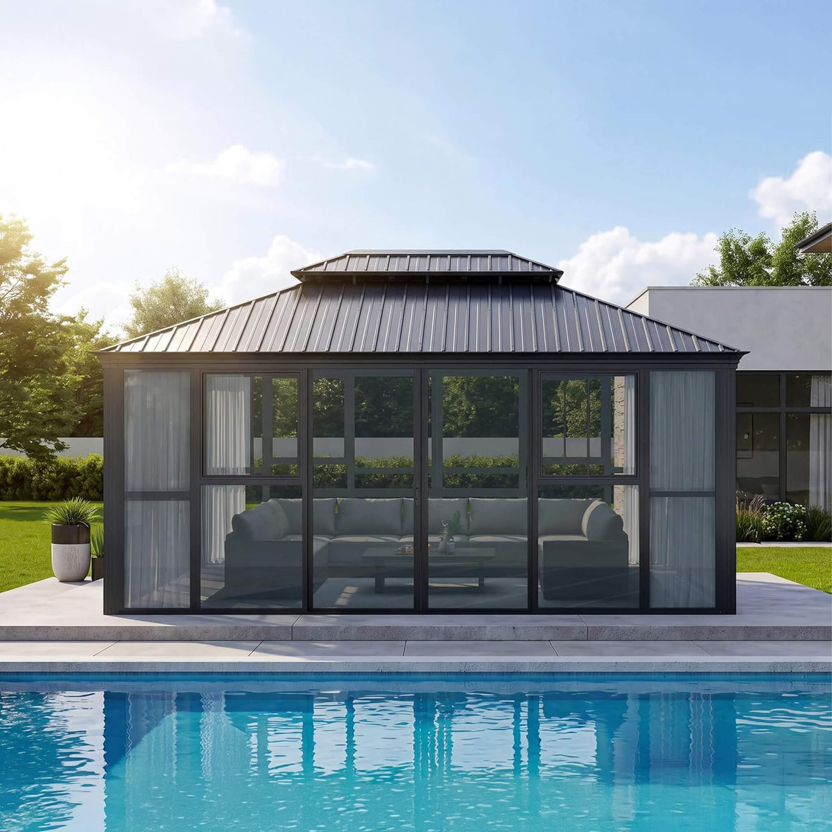 12' x 16' Vue Extra-Large Panoramic Solarium With Windows And Sliding Doors