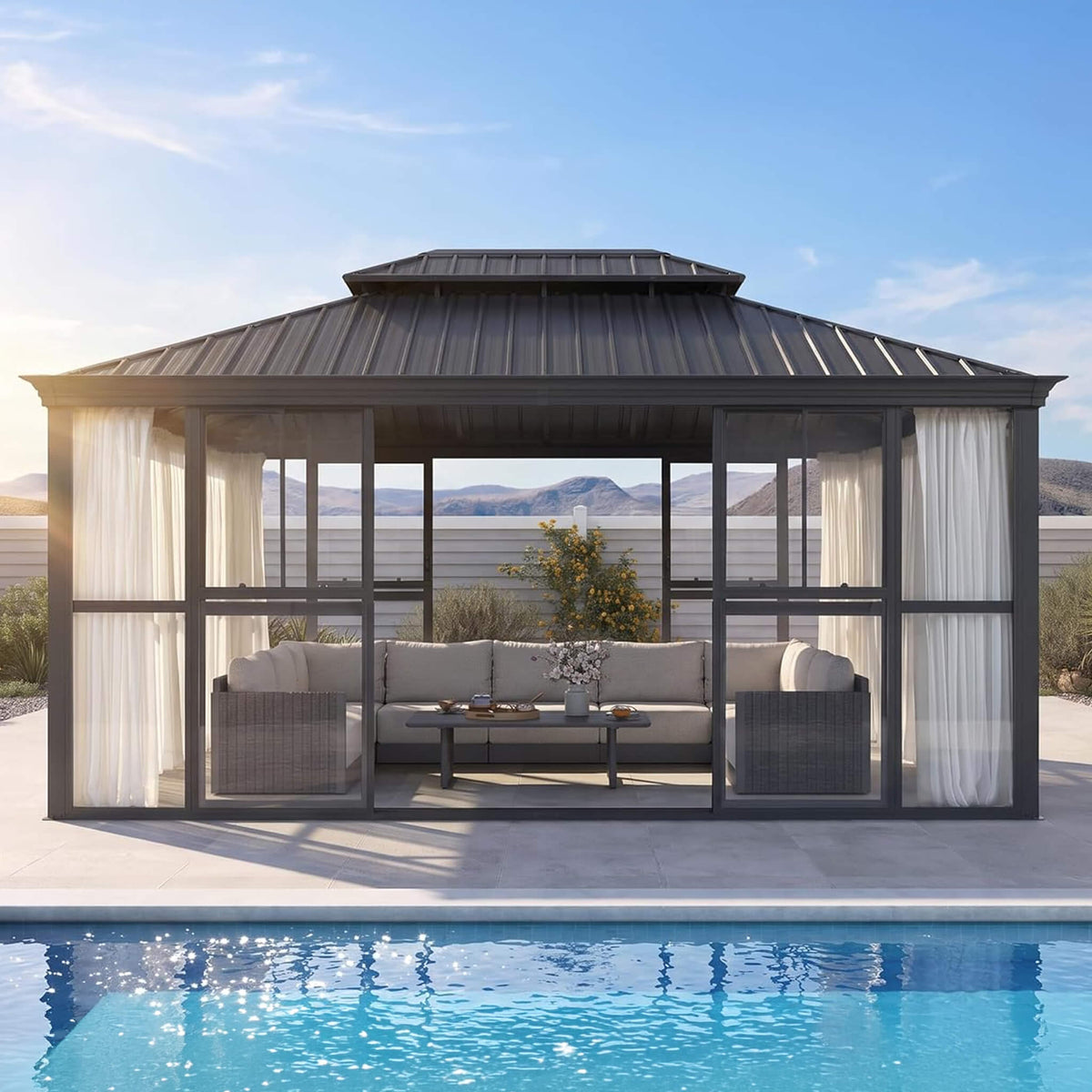 12' x 16' Vue Extra-Large Panoramic Solarium With Windows And Sliding Doors