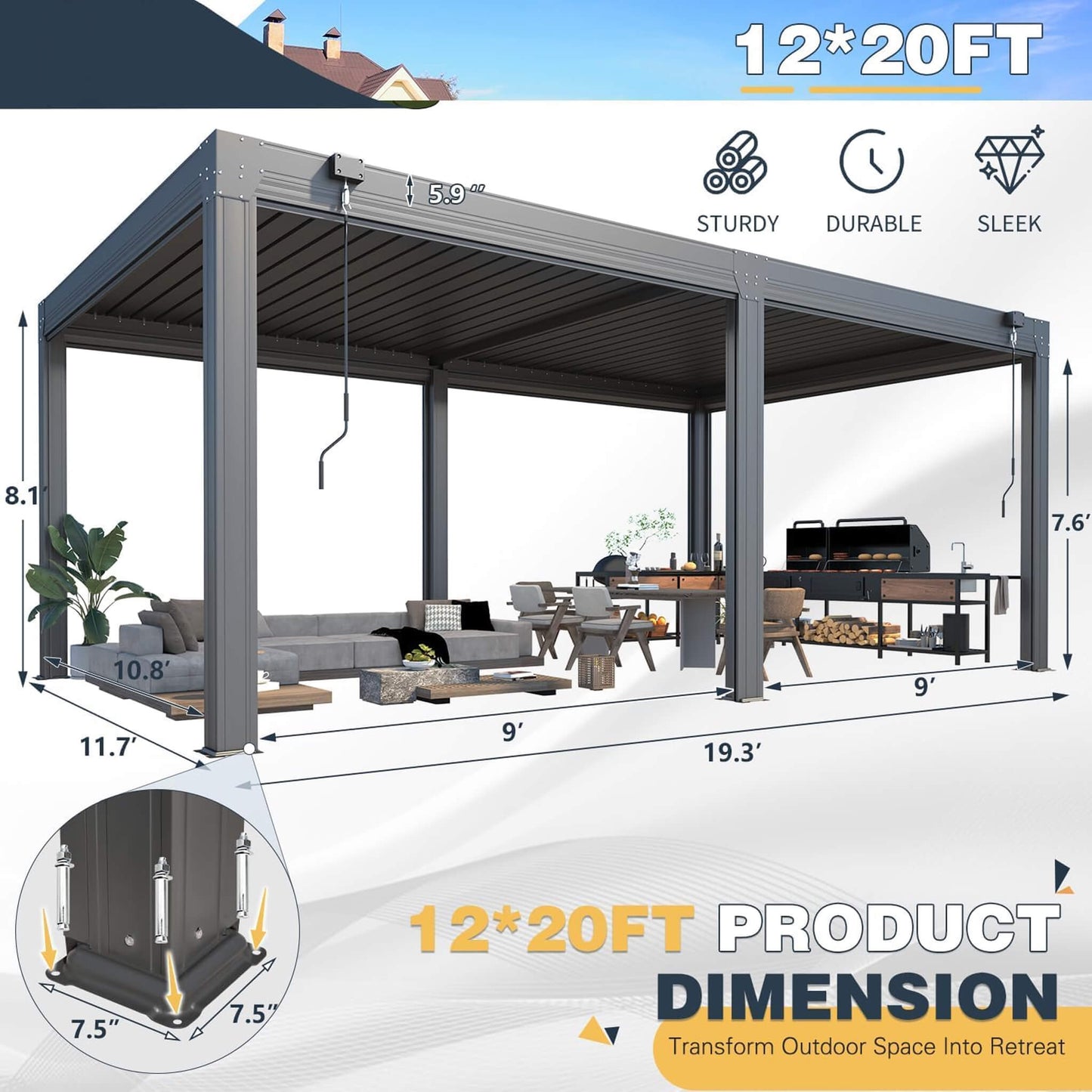 Alora Louvered Aluminum Pergola With Adjustable Roof And Pull-Down Screens