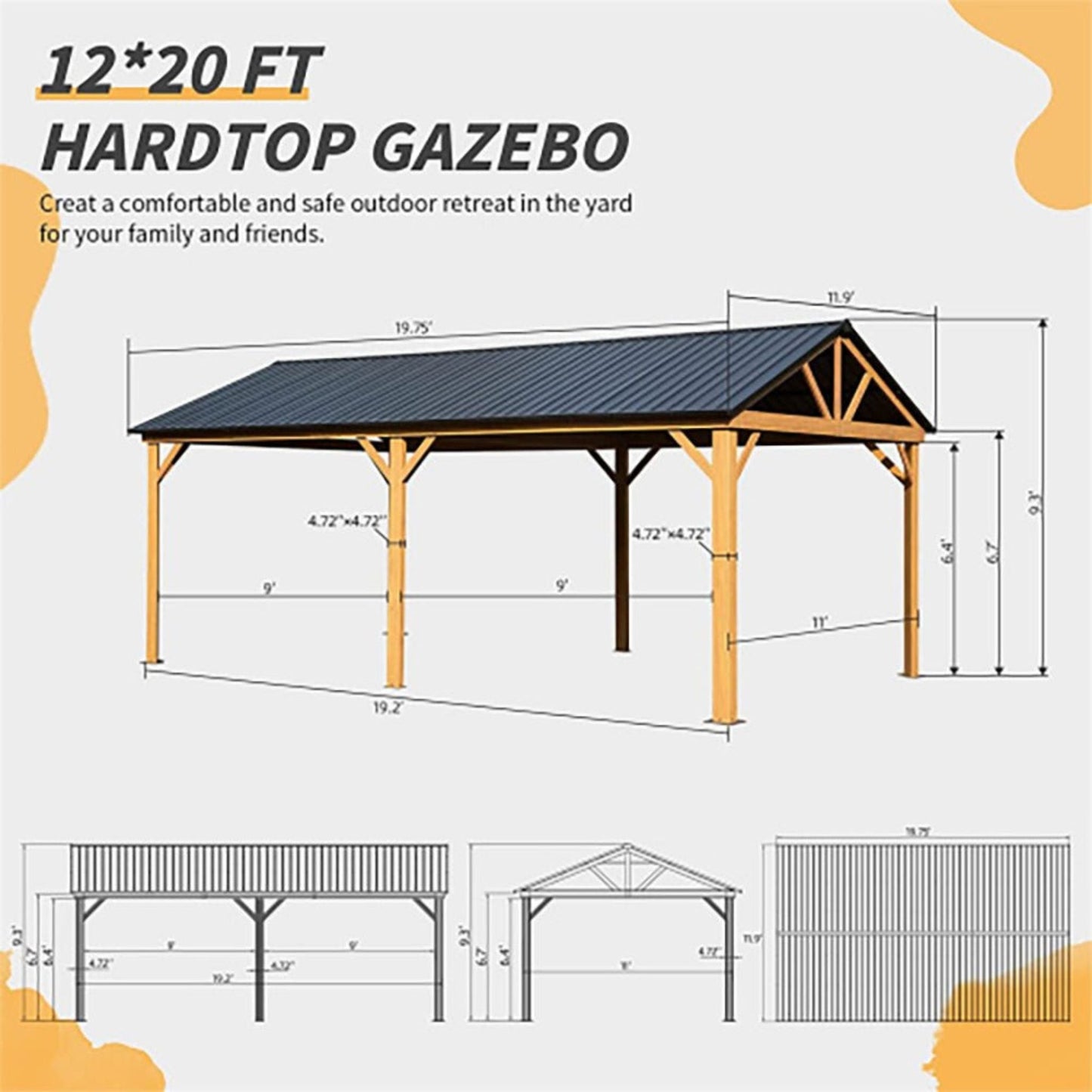 [12X20FT] Alora Premium Outdoor Double-Layer Galvanized Steel Hardtop Gazebo