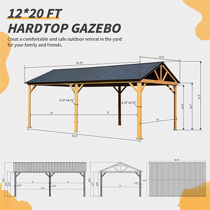 [12X20FT] Alora Premium Outdoor Double-Layer Galvanized Steel Hardtop Gazebo