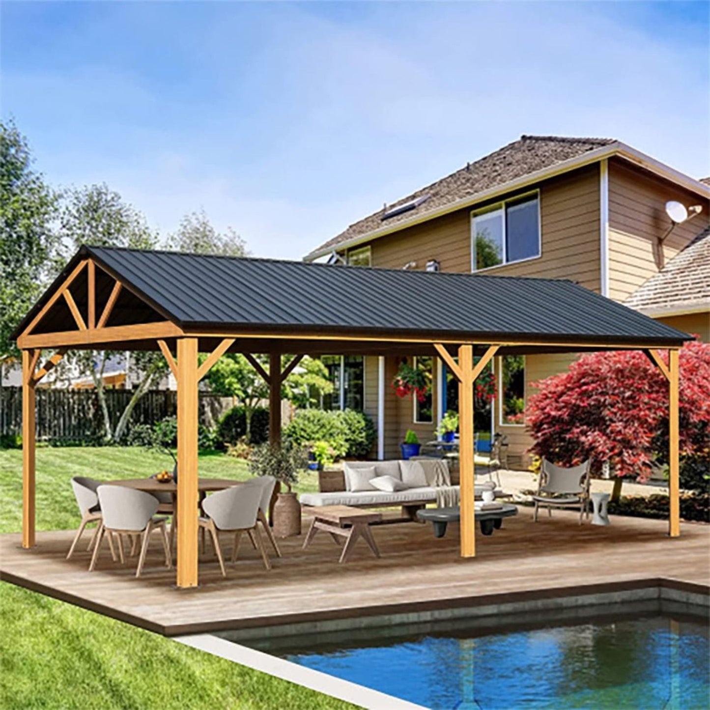 [12X20FT] Alora Premium Outdoor Double-Layer Galvanized Steel Hardtop Gazebo