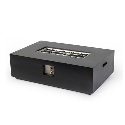 Volon 48" × 30" Rectangular Fiber‑Concrete Fire Pit Table – Charcoal Finish - 50,000 BTU – Charcoal Finish, 50,000 BTU