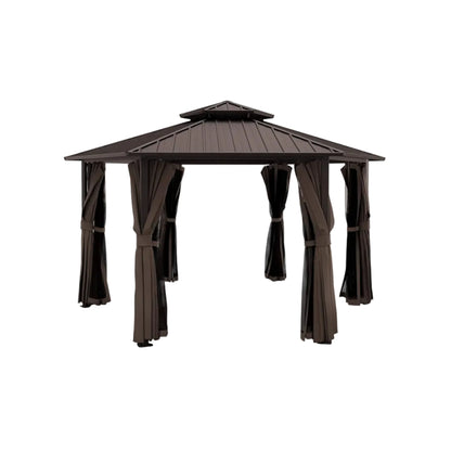 13' x 15' Hardtop Hexagonal Gazebo – Double‑Tier Aluminum Roof & All‑Weather Outdoor Pavilion