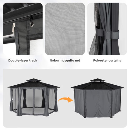 13' x 15' Hardtop Hexagonal Gazebo – Double‑Tier Aluminum Roof & All‑Weather Outdoor Pavilion