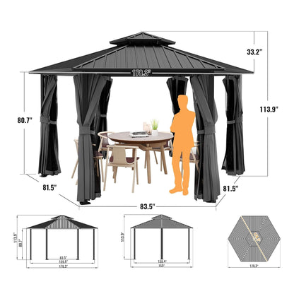 13' x 15' Hardtop Hexagonal Gazebo – Double‑Tier Aluminum Roof & All‑Weather Outdoor Pavilion
