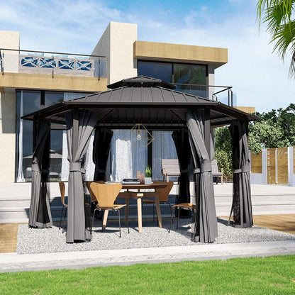 13' x 15' Hardtop Hexagonal Gazebo – Double‑Tier Aluminum Roof & All‑Weather Outdoor Pavilion