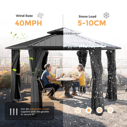 13' x 15' Hardtop Hexagonal Gazebo – Double‑Tier Aluminum Roof & All‑Weather Outdoor Pavilion