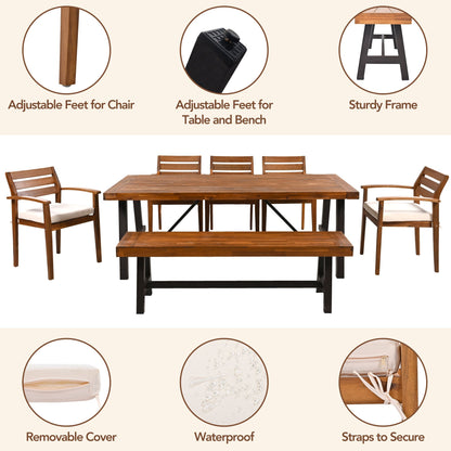 Outdoor Dining Set for 7–8 — Acacia Wood, Beige Cushions & Ergonomic Chairs