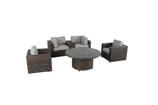 Patio Seating Group For 4 With Cushions And Fire Pit Table - Brown