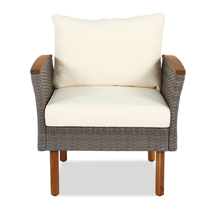 9-piece Patio rattan furniture set with Acacia wooden legs and tabletop sofa set