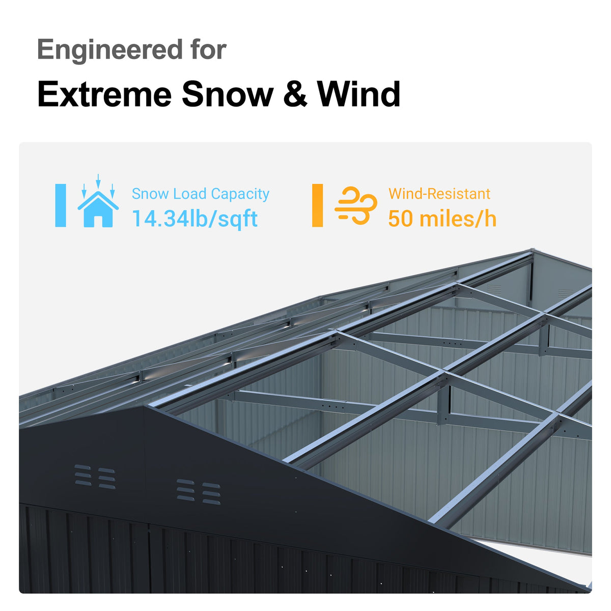 20' x 13' Outdoor Storage Shed with Double Doors and Skylight - Metal