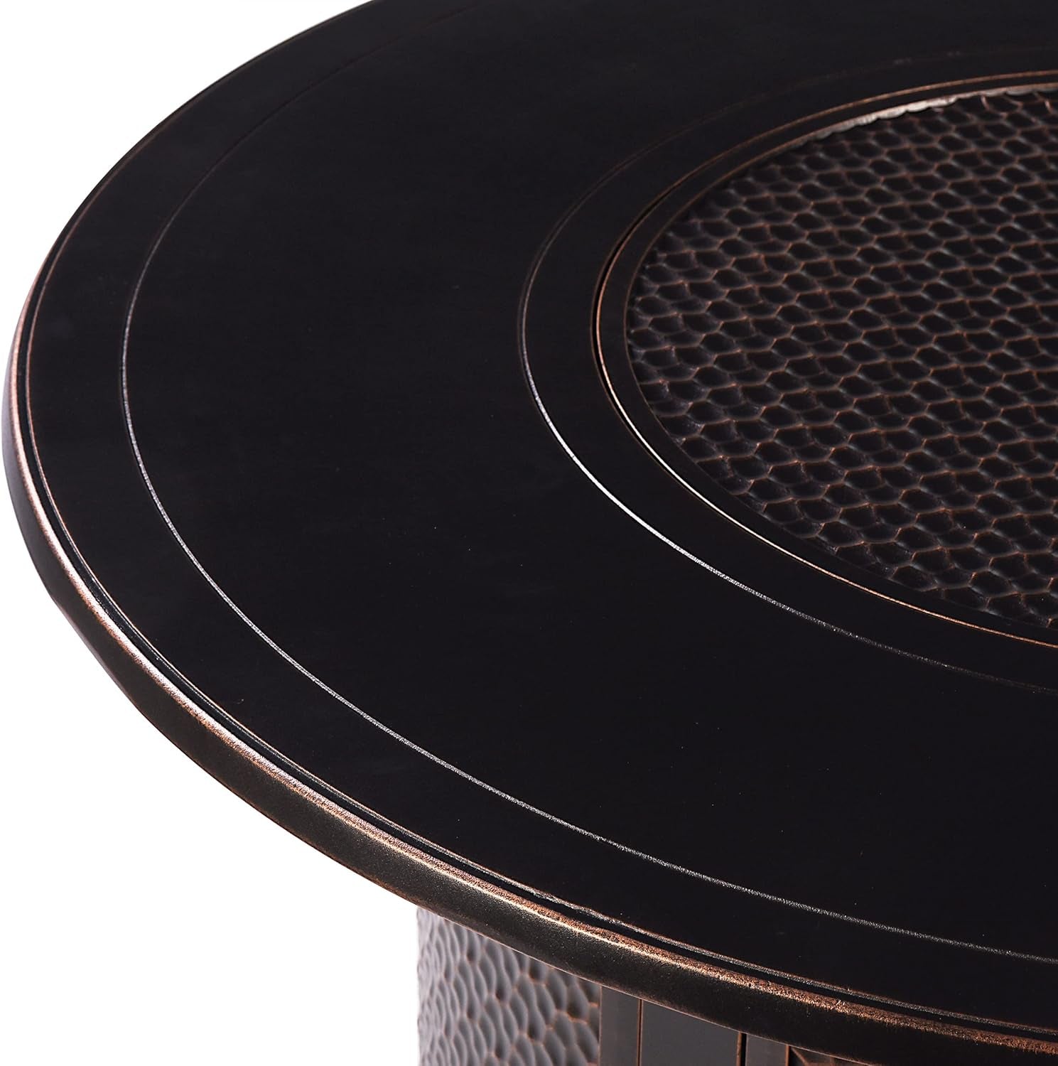 AZMATERA-FPT-AC Aluminum 44 In. round Propane Beads, Lid and Fabric Cover Finish Outdoor Fire Table, Antique Copper