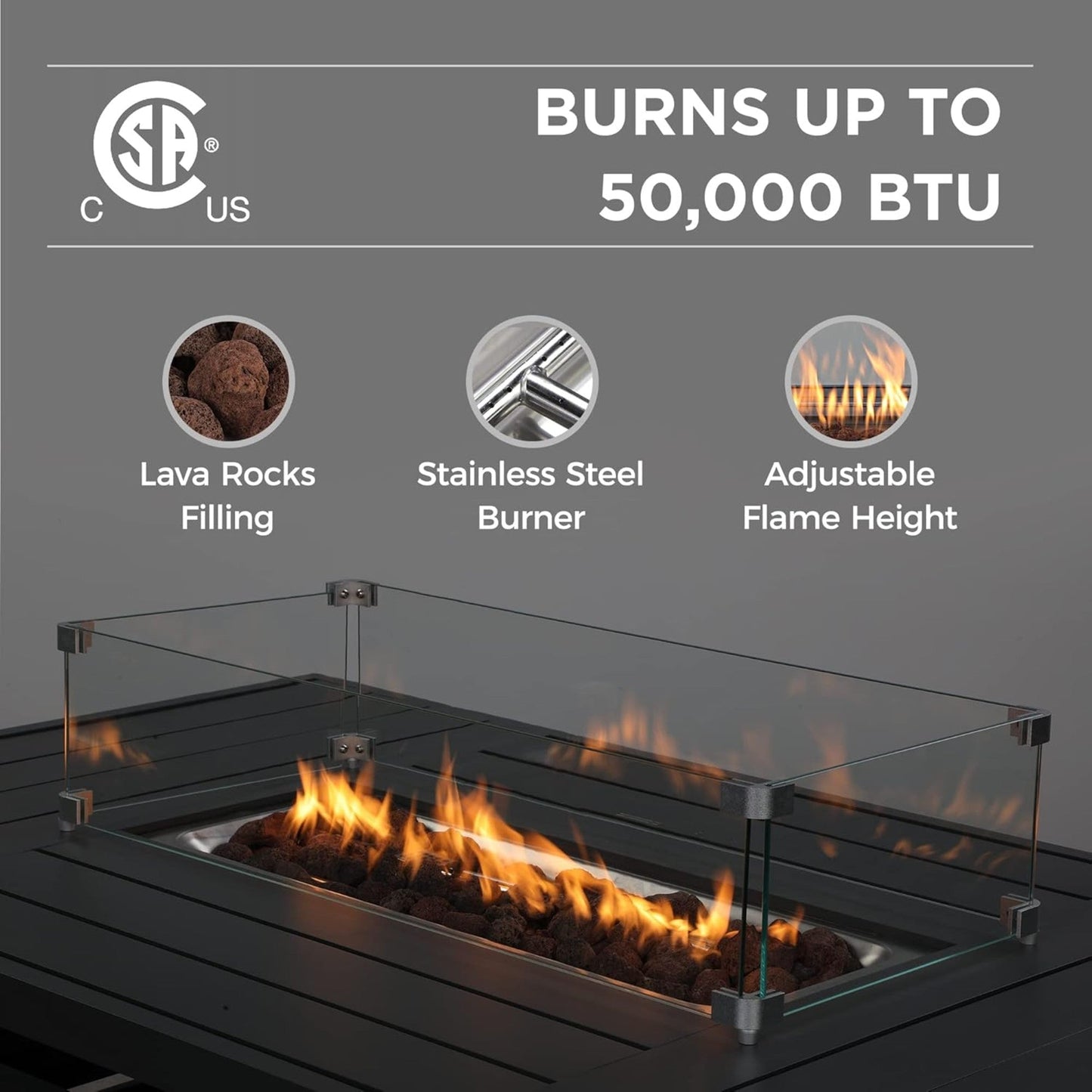 Aluminum 54.3" Outdoor Patio Fire Pit Table