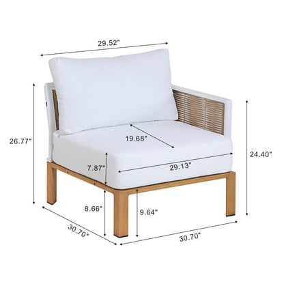 Vine 4‑Piece Outdoor Conversation Set with Convertible Sectionals & Marble‑Design Table – White