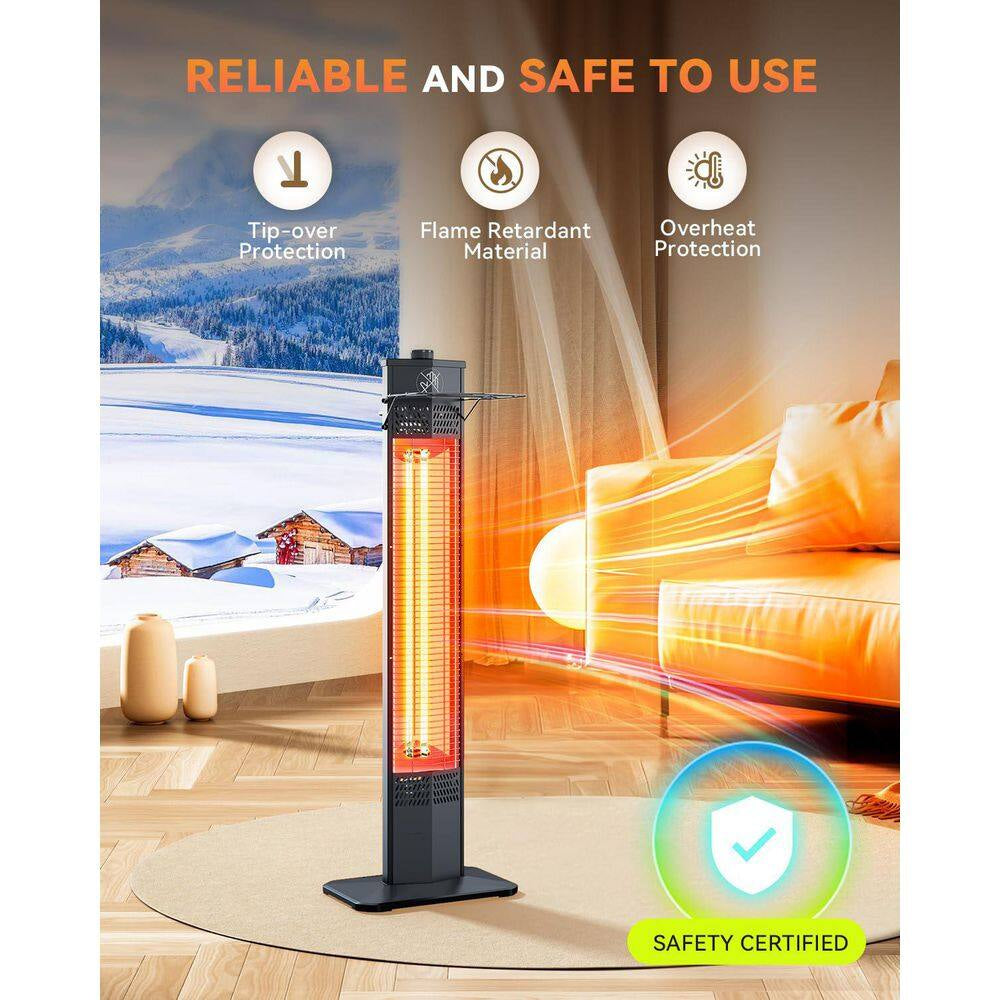 1500W Outdoor Infrared Patio Heater, 36In Portable Tower W 3 Heat Levels, IPX5 Waterproof, Tip-Over&Overheat Protection