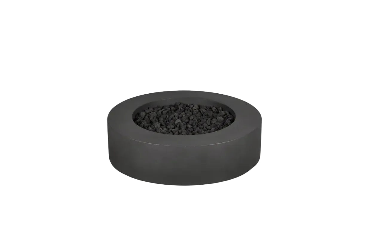 Brookhurst 43 In. W X 13 In. H round Outdoor GFRC Liquid Propane Fire Pit in Carbon with Lava Rocks