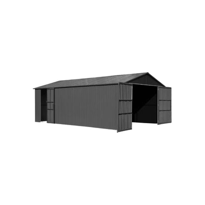 12x20ft Outdoor Metal Garage Shed with Lockable Double Doors - Dark Gray