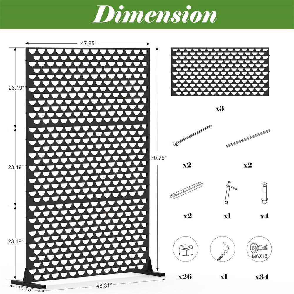 70.75 In. Galvanized Metal Outdoor Privacy Screens Garden Outdoor Fence Spring in Black