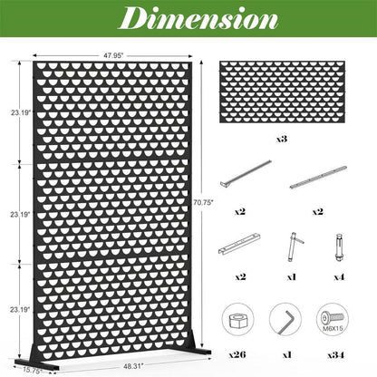 70.75 In. Galvanized Metal Outdoor Privacy Screens Garden Outdoor Fence Spring in Black