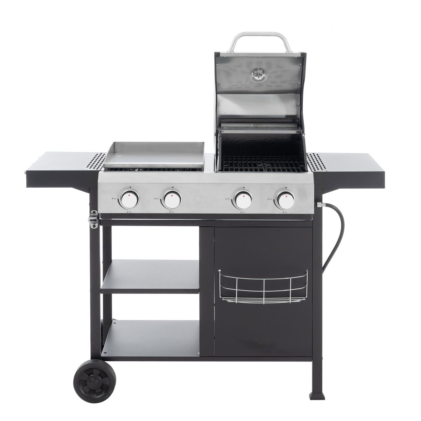2+2 multifunctional gas barbecue grill and covered grill combination for outdoor cooking