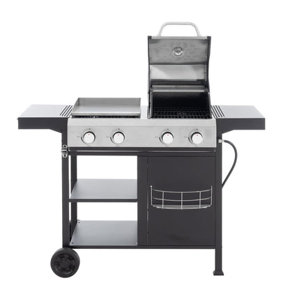 2+2 multifunctional gas barbecue grill and covered grill combination for outdoor cooking