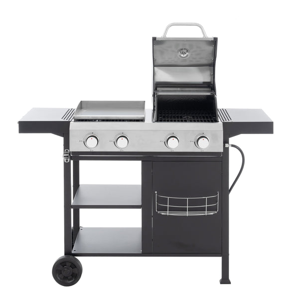 2+2 multifunctional gas barbecue grill and covered grill combination for outdoor cooking