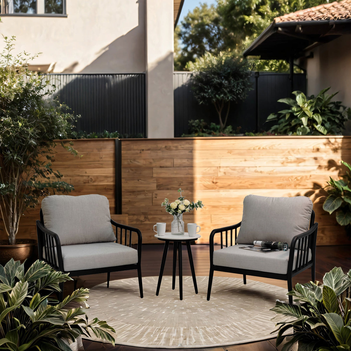 3-Piece Modern Aluminum Outdoor Conversation Set with Sunbrella Cushions & Side Table