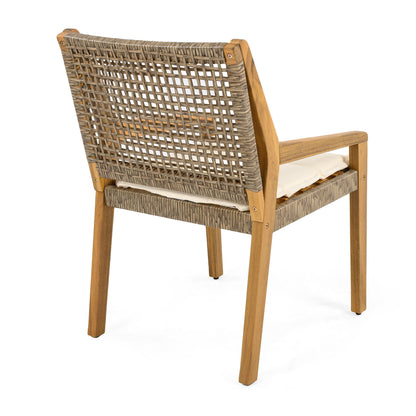 Acacia Wood & Wicker Outdoor Dining Chair Set of 4 with Cream Cushions