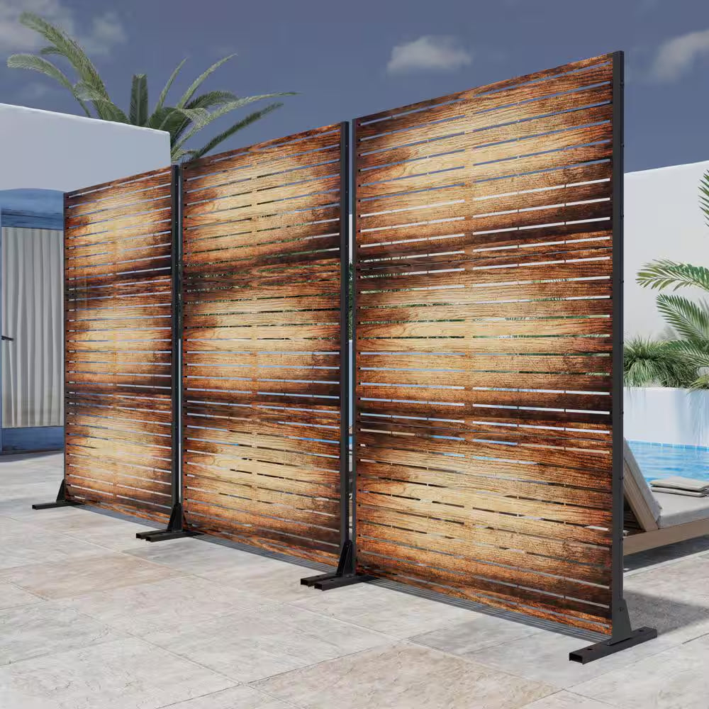 Veneer 72 In. Galvanized Metal Outdoor Privacy Screens Outdoor Garden Fence in Dark Brown