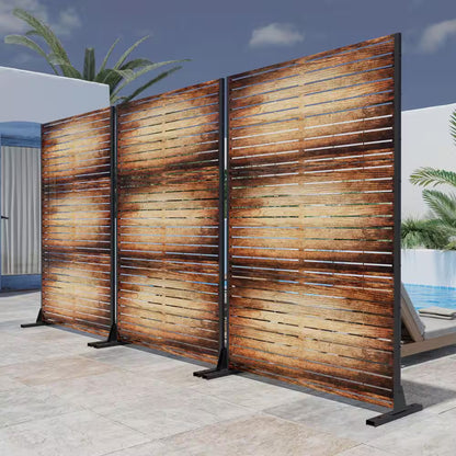 Veneer 72 In. Galvanized Metal Outdoor Privacy Screens Outdoor Garden Fence in Dark Brown