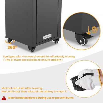 58,500 BTU Steel Wood Pellet Standing Patio Heater with Wheels-Black