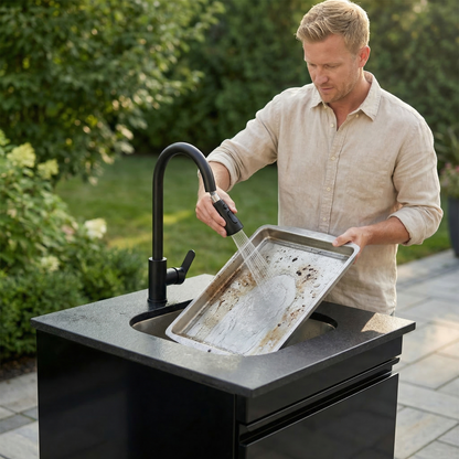 Stainless Steel Double‑Door Outdoor Sink Cabinet with Tap