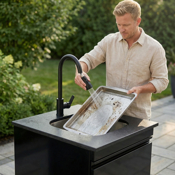 Stainless Steel Double‑Door Outdoor Sink Cabinet with Tap