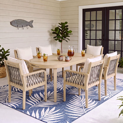 7‑Piece Acacia Wood Outdoor Dining Set with Rope‑Woven Armchairs