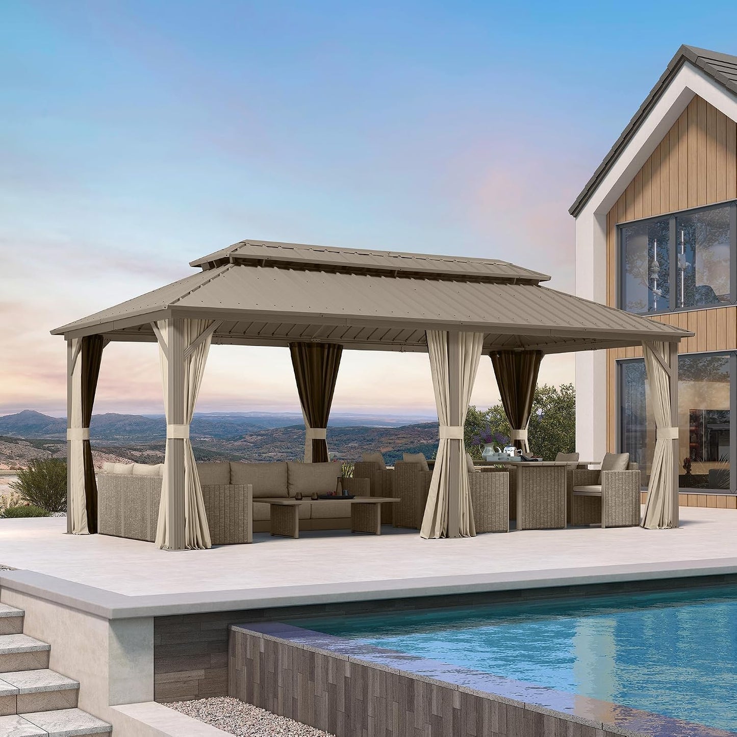 Outdoor Hardtop Gazebo 10' X 20' Champagne Aluminum Structure
