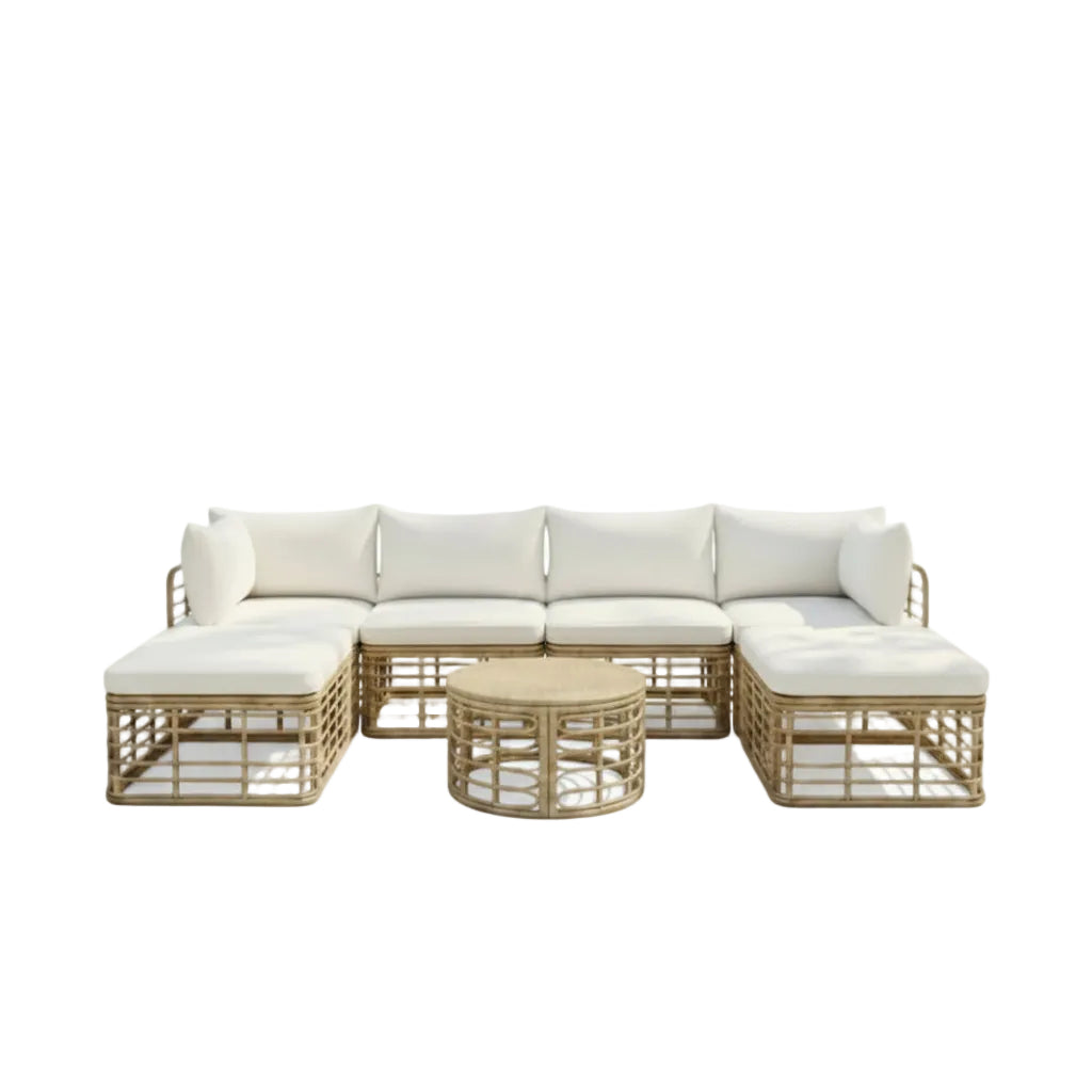 Outdoor Patio Furniture, All-Weather Rattan Sectional Sofa Set With Thick Cushions And Pillows-Beige